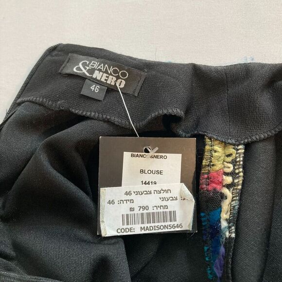 Bianco & Nero Womens Multicolor Embroidered Leaves Top Size 46/XL Artisanal Boho - Picture 10 of 14